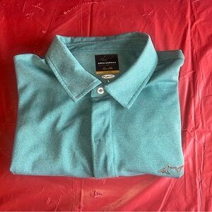 Greg Norman Polo Shirt Large Performance Golf Casual Teal Blue Long Sleeve